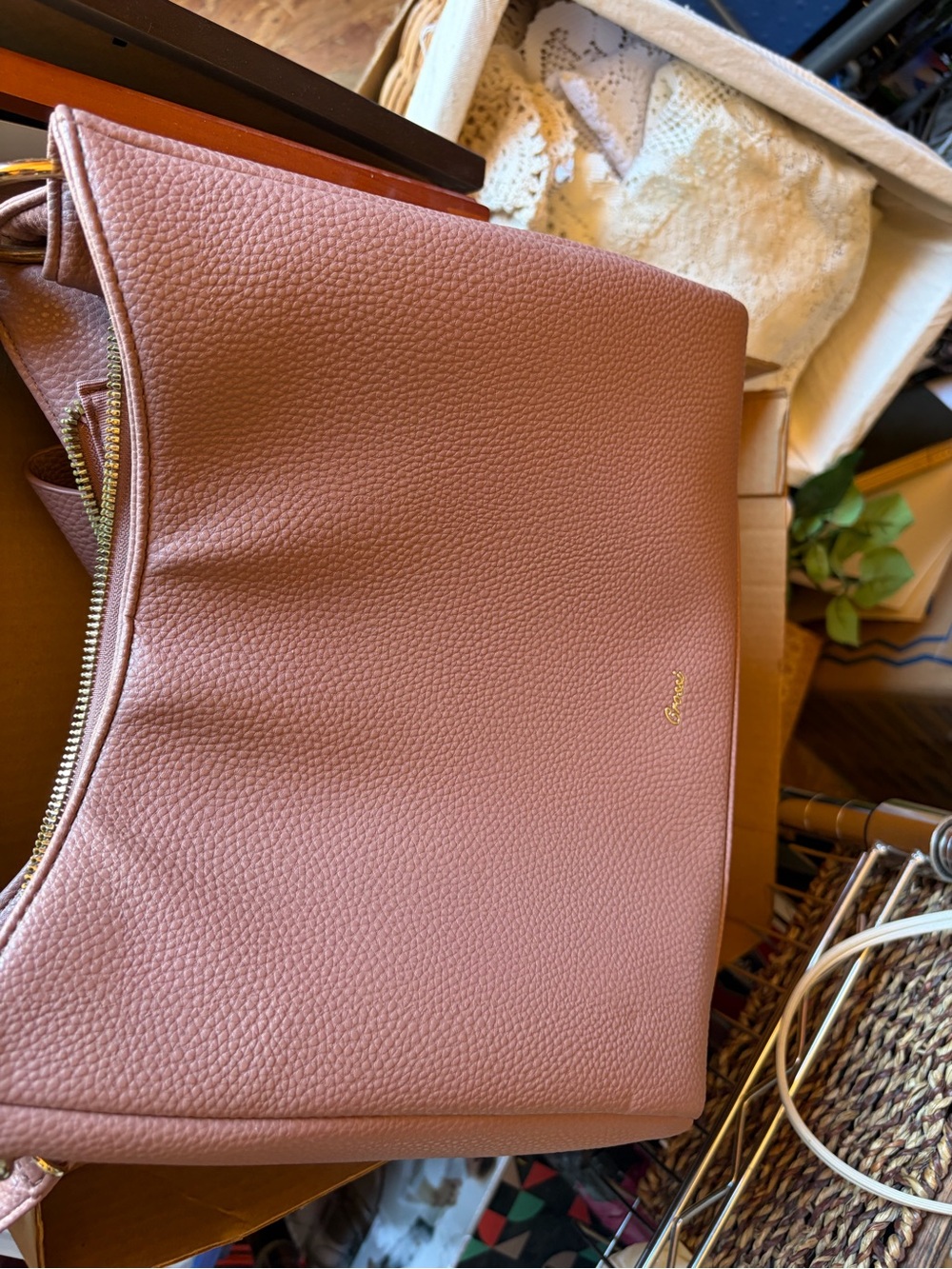 Women's Pebbled Leather Tote Bag in Dusty Rose